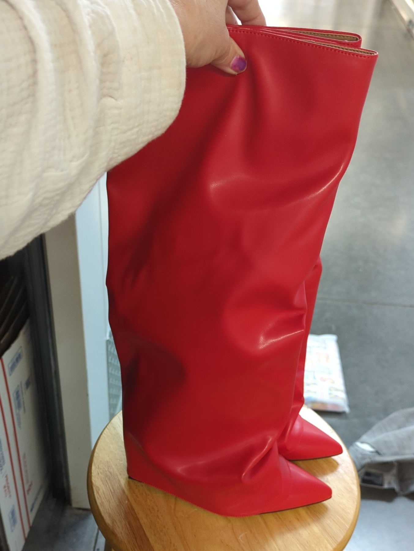 Red Knee-High Slouch Boot - Women's Fashion Boot